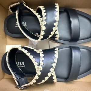 a.n.a Black Sandals with Tan Detailing